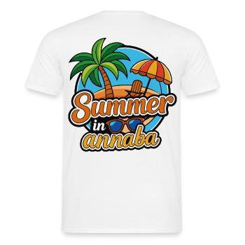 Summer in Annaba: Palm Trees and Beach - Men's T-Shirt - white - Back - AI Model Male 178 dark (178cm)