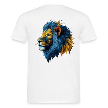 Blau-Gold-Polygon-Löwe - Männer T-Shirt - Weiß - Hinten - AI Model Male 178 dark (178cm)