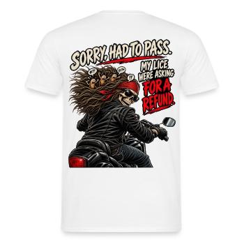 Läuse-Rückerstattung – lustiger Biker-Vorbeigehen-Witz - Männer T-Shirt - Weiß - Hinten - AI Model Male 178 dark (178cm)