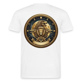 Goldene Medaillon mit Löwe, T-Rex und Krokodilen - Männer T-Shirt - Weiß - Hinten - AI Model Male 178 dark (178cm)