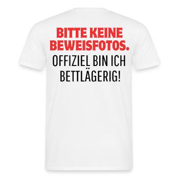 Lustiges Shirt - Bitte keine Beweisfotos! - Männer T-Shirt - Weiß - Hinten - AI Model Male 178 dark (178cm)