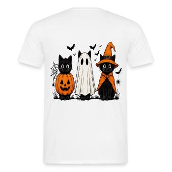 Drei Schrecklich Süße Katzen Halloween - Männer T-Shirt - Weiß - Hinten - AI Model Male 178 dark (178cm)