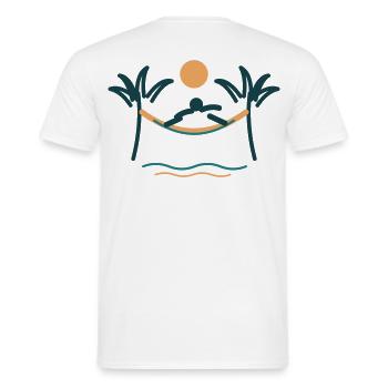 Palmenstrand Hängemattenzauber - Männer T-Shirt - Weiß - Hinten - AI Model Male 178 dark (178cm)