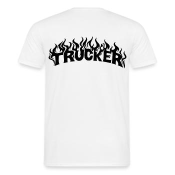 Trucker Schriftzug Flammen - Farbe veränderbar - Männer T-Shirt - Weiß - Hinten - AI Model Male 178 dark (178cm)