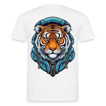 Stilisierter Tiger mit Hoodie-Design - Männer T-Shirt - Weiß - Hinten - AI Model Male 178 dark (178cm)