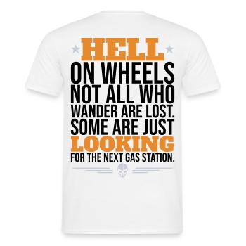 Hell On Wheels – Gas Station Biker - Männer T-Shirt - Weiß - Hinten - AI Model Male 178 dark (178cm)