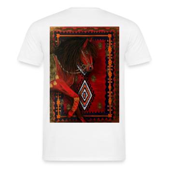 Rotes Pferd auf geometrischem Teppich - Männer T-Shirt - Weiß - Hinten - AI Model Male 178 dark (178cm)