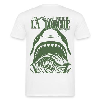 La Torche Surf Requin Bretagne - T-shirt homme - blanc - Dos - AI Model Male 178 dark (178cm)