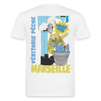 Marseille Poiscaille Fraîche Cartoon - T-shirt homme - blanc - Dos - AI Model Male 178 dark (178cm)