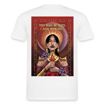 Female Rage Queen making men kneel - Männer T-Shirt - Weiß - Hinten - AI Model Male 178 dark (178cm)