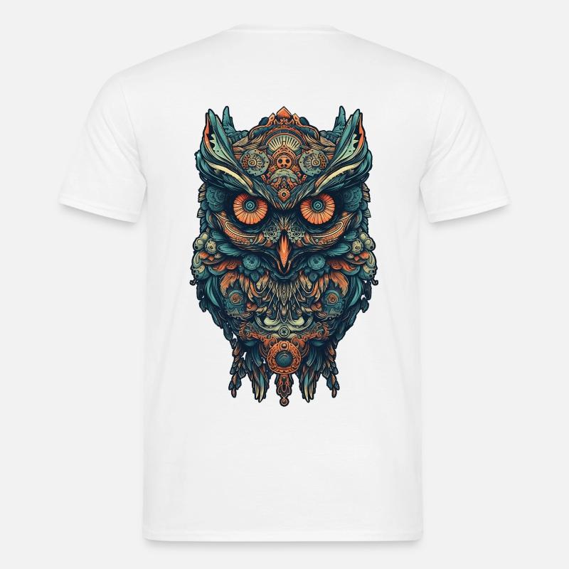 Mythical boho owl with surreal patterns - Men's T-Shirt - white