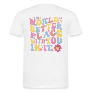 Colorful Affirmation Design Better World - Men's T-Shirt - white - Back - AI Model Male 178 dark (178cm)