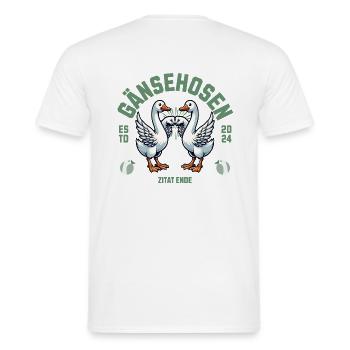 Gänsehosen - Männer T-Shirt - Weiß - Hinten - AI Model Male 178 dark (178cm)