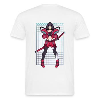 Cypberpunk Katana Girl - Männer T-Shirt - Weiß - Hinten - AI Model Male 178 dark (178cm)