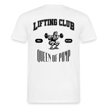 Lifting Club Maria QUEEN OF PUMP - Men's T-Shirt - white - Back - AI Model Male 178 dark (178cm)