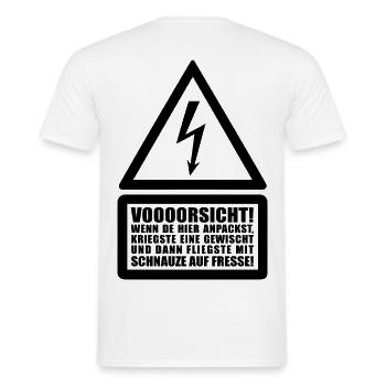 Voooorsicht ! Menschenrechte Achtung Warnung Strom - Männer T-Shirt - Weiß - Hinten - AI Model Male 178 dark (178cm)