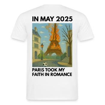 Eiffel Tower on Fire - Men's T-Shirt - white - Back - AI Model Male 178 dark (178cm)