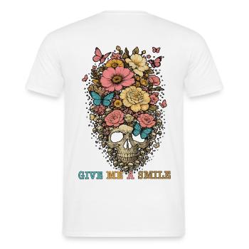 Crâne et fleurs - donne-moi un sourire - T-shirt homme - blanc - Dos - AI Model Male 178 dark (178cm)