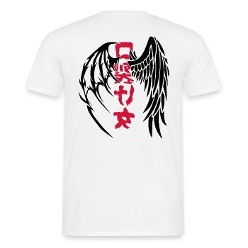 Angel Devil Wing Japan Sign Samurai Katana - Men's T-Shirt - white - Back - AI Model Male 178 dark (178cm)