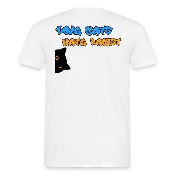 Love Cats; hate Racist - Männer T-Shirt - Weiß - Hinten - AI Model Male 178 dark (178cm)