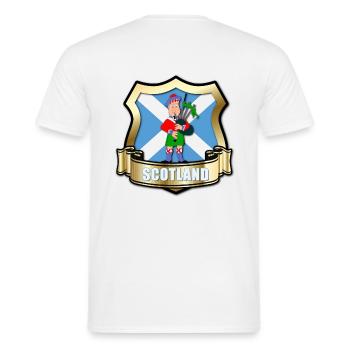 Drapeau de l'Écosse avec bouclier d'or et piper - T-shirt homme - blanc - Dos - AI Model Male 178 dark (178cm)