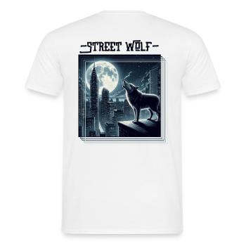 Street Wolf Backprint - Men's T-Shirt - white - Back - AI Model Male 178 dark (178cm)