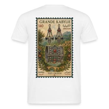 Bijoux Kabylie: Boucles et Bracelet - T-shirt homme - blanc - Dos - AI Model Male 178 dark (178cm)