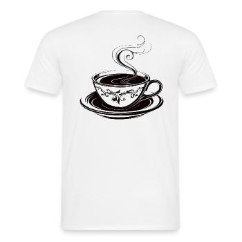 Teetasse klassisch mit Dampf und Unterteller - Männer T-Shirt - Weiß - Hinten - AI Model Male 178 dark (178cm)