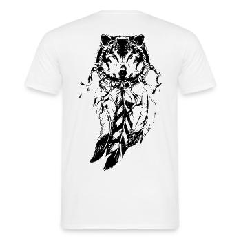 Wolf in dream catcher, feathers - Men's T-Shirt - white - Back - AI Model Male 178 dark (178cm)