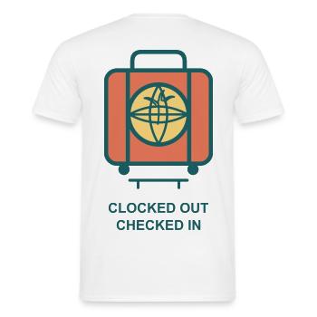Clocked Out Checked In Koffer - Männer T-Shirt - Weiß - Hinten - AI Model Male 178 dark (178cm)