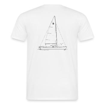 Grafik einer Hansa Jolle für Shirts & Tassen - Männer T-Shirt - Weiß - Hinten - AI Model Male 178 dark (178cm)