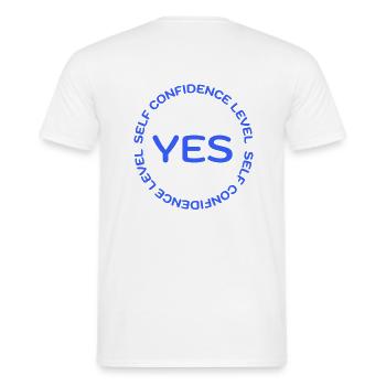 SELF CONFIDENCE LEVEL YES blau - Männer T-Shirt - Weiß - Hinten - AI Model Male 178 dark (178cm)