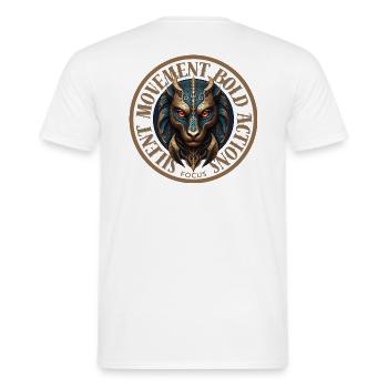 Silent Movement, Bold Actions - Männer T-Shirt - Weiß - Hinten - AI Model Male 178 dark (178cm)
