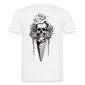 Skull with roses and flourish art - Men's T-Shirt - white - Back - AI Model Male 178 dark (178cm)