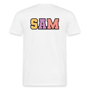 Name - S A M - Männer T-Shirt - Weiß - Hinten - AI Model Male 178 dark (178cm)