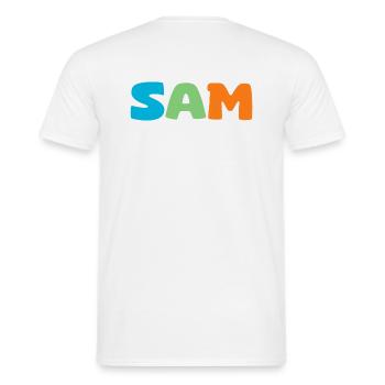 Name - S A M - Männer T-Shirt - Weiß - Hinten - AI Model Male 178 dark (178cm)