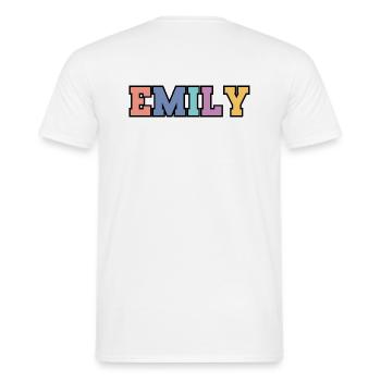 Name - Emily - Men's T-Shirt - white - Back - AI Model Male 178 dark (178cm)