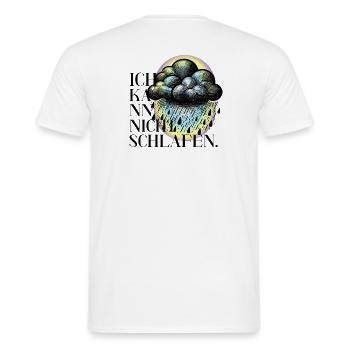 Rain design with saying I can't sleep - Men's T-Shirt - white - Back - AI Model Male 178 dark (178cm)