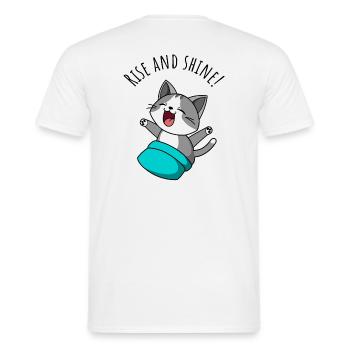 Funny Good morning with cute cute cat - Men's T-Shirt - white - Back - AI Model Male 178 dark (178cm)
