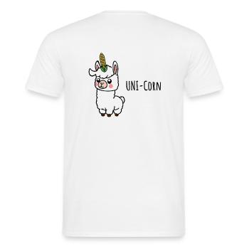 Lama Uni Corn - Maiskolben Lama Einhorn - Männer T-Shirt - Weiß - Hinten - AI Model Male 178 dark (178cm)