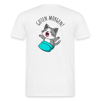 Bonjour! Chat mignon se lève et bâille - T-shirt homme - blanc - Dos - AI Model Male 178 dark (178cm)