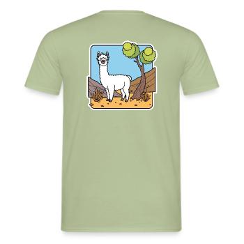 Cuck! A white llama! Or is that an alpaca? - Men's T-Shirt - sage - Back - AI Model Male 178 light (178cm)