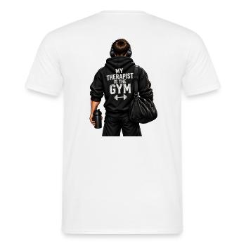 Mein Therapeut ist der Fitnessstudio – der Fitnessstudio-Typ - Männer T-Shirt - Weiß - Hinten - AI Model Male 178 dark (178cm)