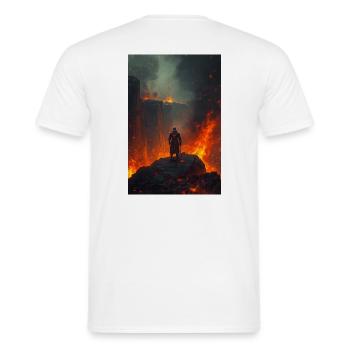 Flaming Knight at the Lava Field - Men's T-Shirt - white - Back - AI Model Male 178 dark (178cm)