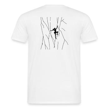 Girl climbs on rock outdoor bouldering free solo - Men's T-Shirt - white - Back - AI Model Male 178 dark (178cm)