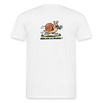 Autoaufkleber, Wohnwagen Rail Step und Double - Männer T-Shirt - Weiß - Hinten - AI Model Male 178 dark (178cm)
