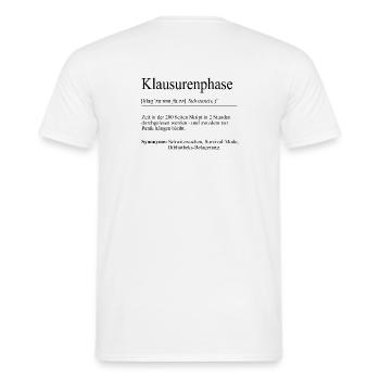 Unispruch « Phase d’examen » Cadeau, étudiants - T-shirt homme - blanc - Dos - AI Model Male 178 dark (178cm)