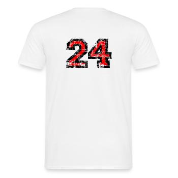 Zahl 24 (Vintage Rot) 24. Geburtstag Nr. 24 - Männer T-Shirt - Weiß - Hinten - AI Model Male 178 dark (178cm)