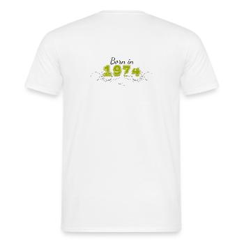 Born in 1974 - Men's T-Shirt - white - Back - AI Model Male 178 dark (178cm)