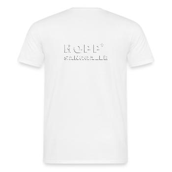 Hopp Sanggalle Kult-Spruch - embossed 3D - Männer T-Shirt - Weiß - Hinten - AI Model Male 178 dark (178cm)